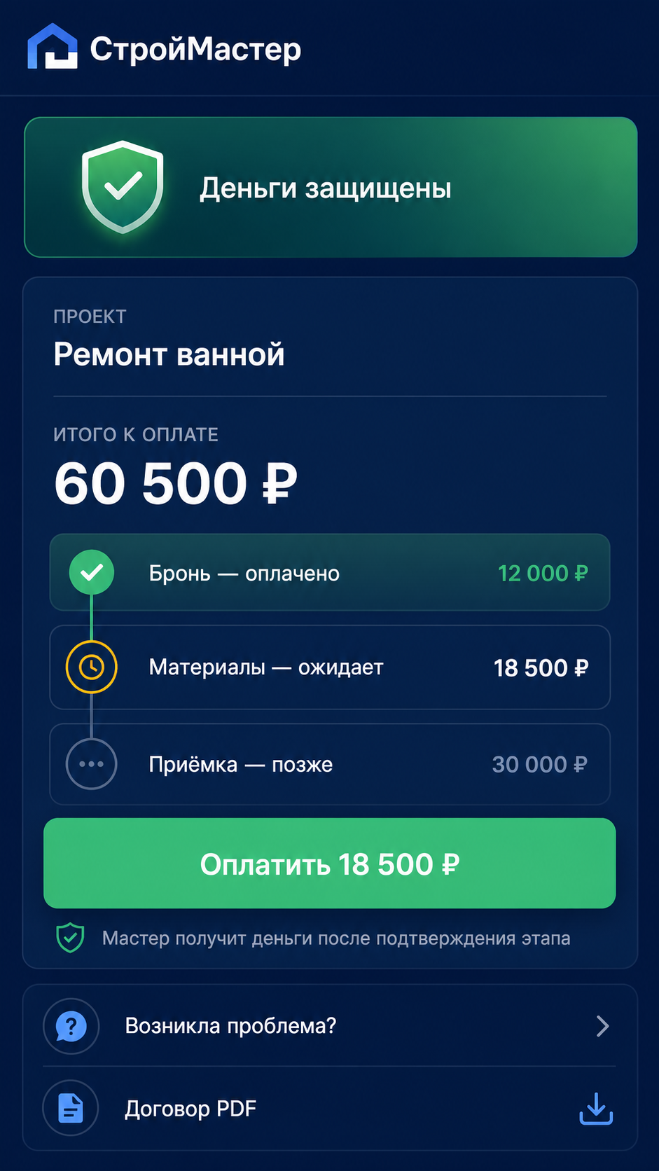 Мобильный интерфейс: Безопасная сделка